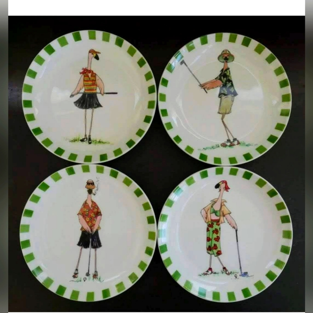 THE OSTRICH GOLFER DESSERT PLATE - SET OF FOUR